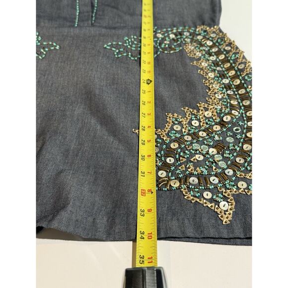 Antik Batik Beaded Alice Djellabah Chambray Shirt Dress Sz 40 M 8 Bohemian Artsy - Picture 8 of 15